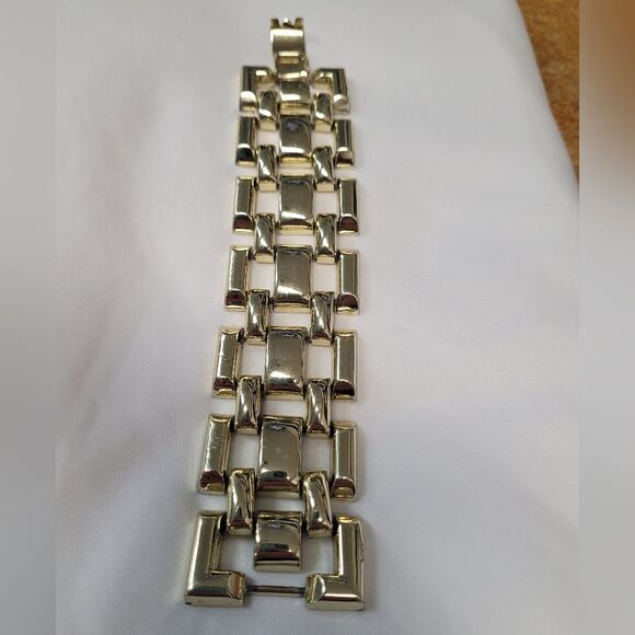 Vintage Gold-Tone Block Link Braclet - Picture 1 of 6